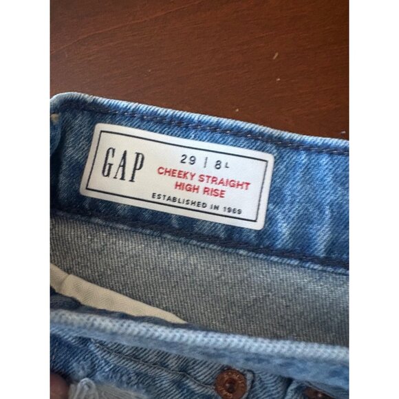 GAP Cheeky Straight High Rise Jeans Medium Wash Vintage Destructed Size 8 Long - Picture 4 of 11